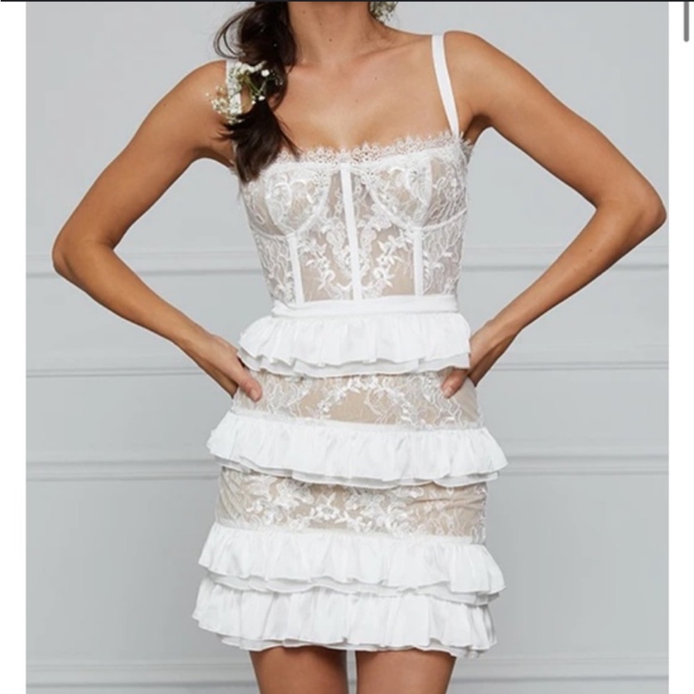 V. Chapman Ivory Lace Mini Dress - Picture 1 of 9